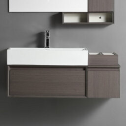 Homestylestore 750mm Dark Walnut Wall Hung Waterproof Bathroom Vanity Unit And Side Cabinet