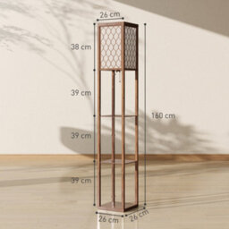 Homcom Modern Floor Lamp Light With 3 Shelves Fabric Lampshade, Rustic Brown - thumbnail 3
