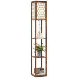 Homcom Modern Floor Lamp Light With 3 Shelves Fabric Lampshade, Rustic Brown - thumbnail 2