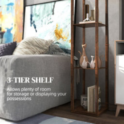 Homcom Modern Floor Lamp Light With 3 Shelves Fabric Lampshade, Rustic Brown - thumbnail 6