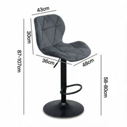 Alivio Modern Faux Velvet Adjustable Bar Stool (Set Of 2, Velvet Dark Grey) - thumbnail 5