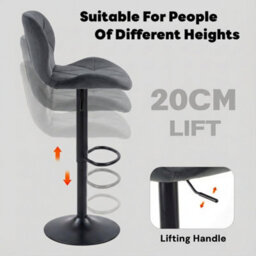 Alivio Modern Faux Velvet Adjustable Bar Stool (Set Of 2, Velvet Dark Grey) - thumbnail 3