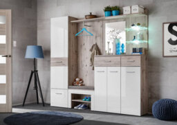 Arte Gustavo Iv Hallway Set: Elegant Storage Solution With Led Lighting - W2100mm X H2000mm X D350mm In Oak Wellington & White Gloss