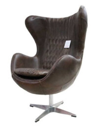 Aviator Retro Swivel Egg Armchair Vintage Brown Real Distressed Leather - thumbnail 3