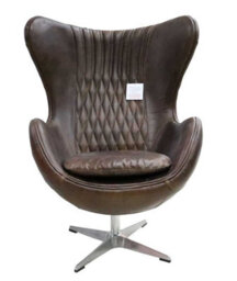 Aviator Retro Swivel Egg Armchair Vintage Brown Real Distressed Leather - thumbnail 2
