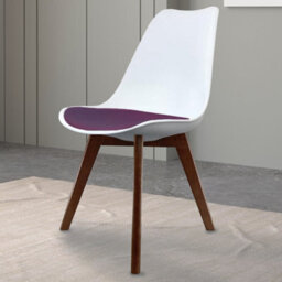 Fusion Living Soho White & Aubergine Plastic Dining Chair With Squared Dark Wood Legs - thumbnail 2