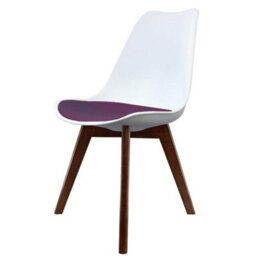 Fusion Living Soho White & Aubergine Plastic Dining Chair With Squared Dark Wood Legs - thumbnail 1