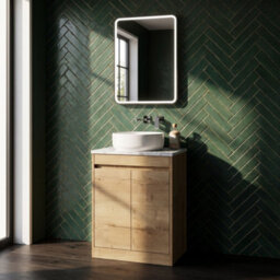 Balterley Chartley Contemporary Floor Standing 2 Door Vanity Unit With Carrera Marble Laminate Worktop, 600mm, Autumn Oak - thumbnail 4