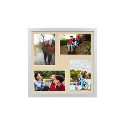 AK Frames 12X12 Silver Sleek Multi Photo Frame With Ivory Mount - Holds 4 Apertures (4X) 6X4 Photos - image 1
