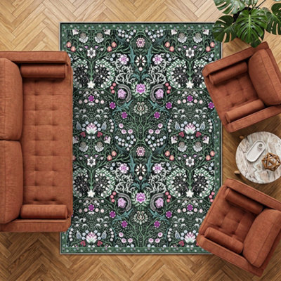 Decoranddecor Area Rugs, Living Room Rugs, Washable Rugs, 160X230Cm, Non-Slip, Pet Friendly, Low Pile, Floral Rug - Cleo - image 1