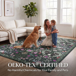 Decoranddecor Area Rugs, Living Room Rugs, Washable Rugs, 160X230Cm, Non-Slip, Pet Friendly, Low Pile, Floral Rug - Cleo - thumbnail 4