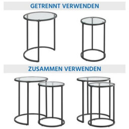 Round Nesting Table Set Glass Coffee Table W/ Metal Frame For Living Room Black - thumbnail 6