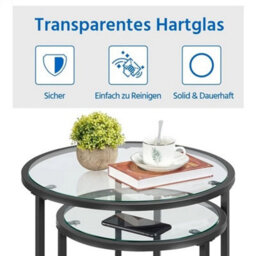 Round Nesting Table Set Glass Coffee Table W/ Metal Frame For Living Room Black - thumbnail 5