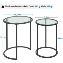 Round Nesting Table Set Glass Coffee Table W/ Metal Frame For Living Room Black - thumbnail 2