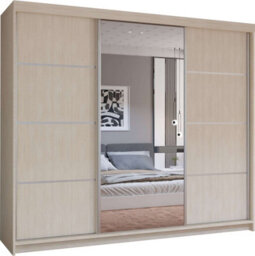 M N Furniture Ltd Prism Spacious 3-Door Sliding Mirror Wardrobe Available In White, Oak, Cashmere, Artisan Colors  - Oak 250Cm - thumbnail 2