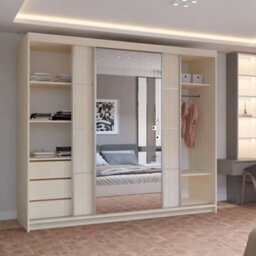 M N Furniture Ltd Prism Spacious 3-Door Sliding Mirror Wardrobe Available In White, Oak, Cashmere, Artisan Colors  - Oak 250Cm - thumbnail 4