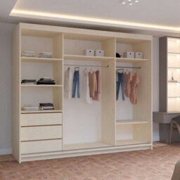 M N Furniture Ltd Prism Spacious 3-Door Sliding Mirror Wardrobe Available In White, Oak, Cashmere, Artisan Colors  - Oak 250Cm - thumbnail 3