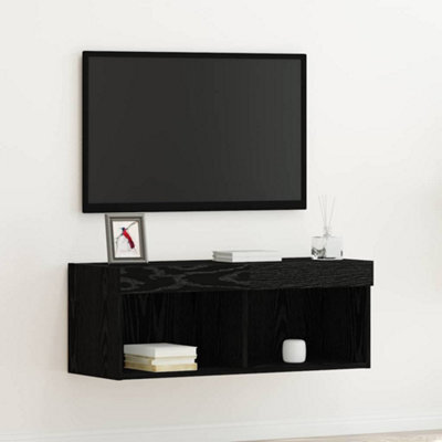 Berkfield Tv Wall Cabinet With Led Lights Black Oak 80X30X30 Cm - image 1