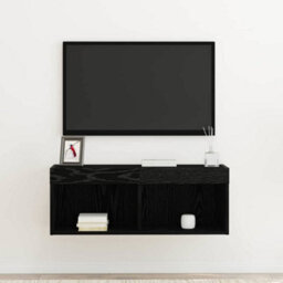 Berkfield Tv Wall Cabinet With Led Lights Black Oak 80X30X30 Cm - thumbnail 5