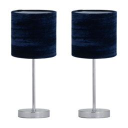 First Choice Lighting Set Of 2 Chrome Touch Table Lamp With Navy Blue Crushed Velvet Shades - thumbnail 2
