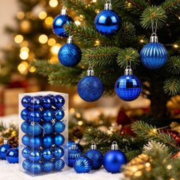 Amorly 36Pack Blue Christmas Ball Ornaments,4Cm Small Shatter Resistant Plastic Hanging Baubles,indoor&outdoor Christmas Tree Decorations - thumbnail 5
