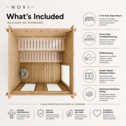 Waltons Novi Outdoor Sauna With Large Veranda, Garden Cabin, Scandinavian Sauna With Veranda, 4 Heating Options, Aspen Bench - thumbnail 4
