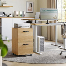 Songmics Filing Cabinet With Two Drawers, Small Rolling File Unit And Printer Stand For Hanging Folders, Straw Yellow