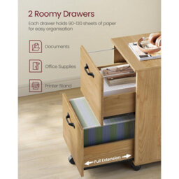 Songmics Filing Cabinet With Two Drawers, Small Rolling File Unit And Printer Stand For Hanging Folders, Straw Yellow - thumbnail 3