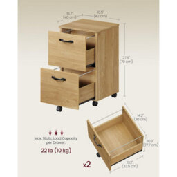 Songmics Filing Cabinet With Two Drawers, Small Rolling File Unit And Printer Stand For Hanging Folders, Straw Yellow - thumbnail 2