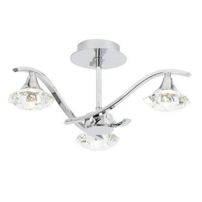 Luminosa Lighting Luminosa Langella 3 Light Semi Flush Multi Arm Ceiling Light Chrome, Clear Crystal, G9