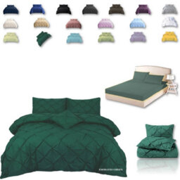 TheWhiteWater Limited Pintuck Duvet Cover Set + Matching Pillowcases With Bedsheet - 3In1 Hotel Style Bedding Set - Emirates Green - thumbnail 1