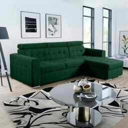 Zara Corner Sofa Bed Storage Compartment Pull Out Sleep Function Elastic Foam Green Right Corner Side - thumbnail 2