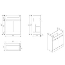 Aveli Bathroom Toilet Wc Basin Sink Vanity Unit Combination White Gloss 600mm - thumbnail 8