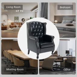 Wyld Haus Nana Bafa Black Wingback Accent Chair With Chesterfield Tufting And Nailhead Trim - Faux Leather, Eucalyptus Frame - thumbnail 8