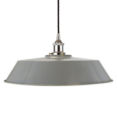 French Grey Large Chancery Painted Dome Pendant Light With Nickel Lamp Holder And Black Twisted Cable - Se Home - image 1