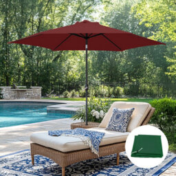 Sundaze 2.5M Wine Red Garden Parasol Umbrella Crank Tilt Sun Shade With Green Cover - thumbnail 1
