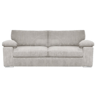 Furnishings For Less UK Delta Large Fabric 3 Seater Sofa  Padded Arms Jumbo Cord Silver