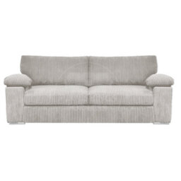 Furnishings For Less UK Delta Large Fabric 3 Seater Sofa  Padded Arms Jumbo Cord Silver
