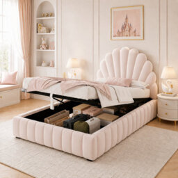 Single Ottoman Storage Bed With Shell-Shaped Headboard And Hydraulic Storage - thumbnail 1