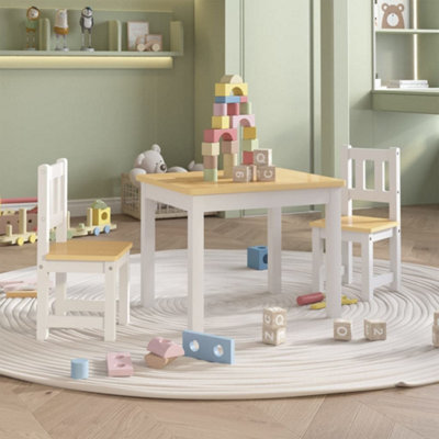 Walplus 3 Piece Children Table And Chair Set White And Beige Mdf - image 1