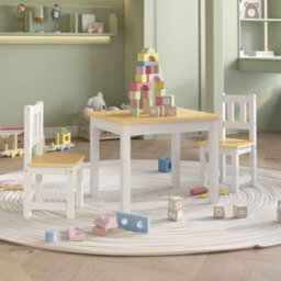 Walplus 3 Piece Children Table And Chair Set White And Beige Mdf