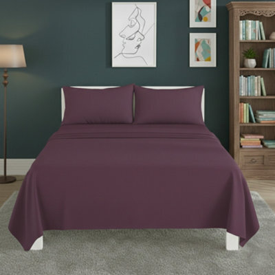 Easy Care Flat Bed Sheet Polycotton Durable Low Maintenance Bedding Plum - image 1