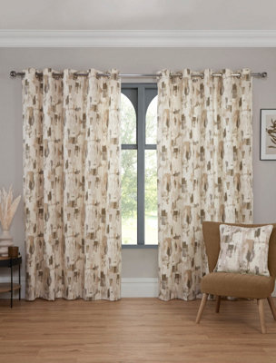 Sundour Bamford - Fully Lined Abstract Curtains - Eyelet - Polycotton (Putty, Filled Cover - 18'' X 18'' (Single)) - image 1