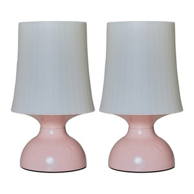 Valuelights Colmar Pair Of Led Wireless Outdoor Portable Battery Operated Pink Touch Table Lamps With White Shades - image 1