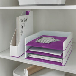 Leitz Wow White Purple Plastic Home Office Desk Storage Organiser Tidy A4 Paper Document Catalogue Holder Open Top Magazine File - thumbnail 2
