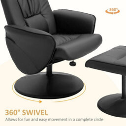 Pu Leather Armchair And Footrest Swivel Recliner  Ottoman Black - thumbnail 7