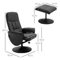 Pu Leather Armchair And Footrest Swivel Recliner  Ottoman Black - thumbnail 3