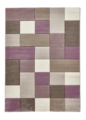 Grey/purple Rug, Stain-Resistant Rug, Modern Handmade Geometric Rug For Bedroom, & Living Room-60 X 230Cm (Runner) - image 1