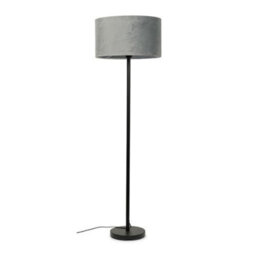 Valuelights Charles Black Floor Lamp With Grey Velvet Shade And Bulb - thumbnail 2