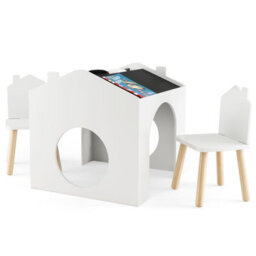 Costway Kids Table And Chair Set Children Wooden Children Activity Desk W/ Chalkboards - thumbnail 2